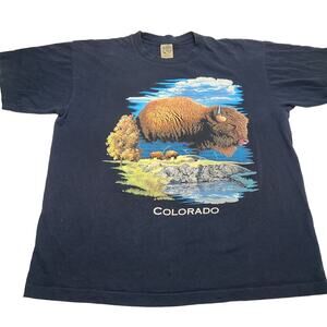 VTG Buffalo Nature Eagle Products Colorado Men's T Shirt Blue Size XL USA Made